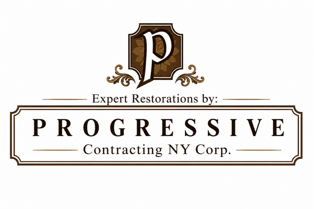 Progressive Contracting NY Corp. logo on a clean white background representing expert Brooklyn brownstone restoration, historic masonry, facade renovation, and construction services in New York City.