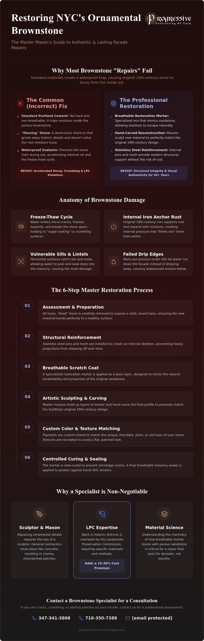 Expert Guide to Repairing Ornamental Brownstone Details in NYC