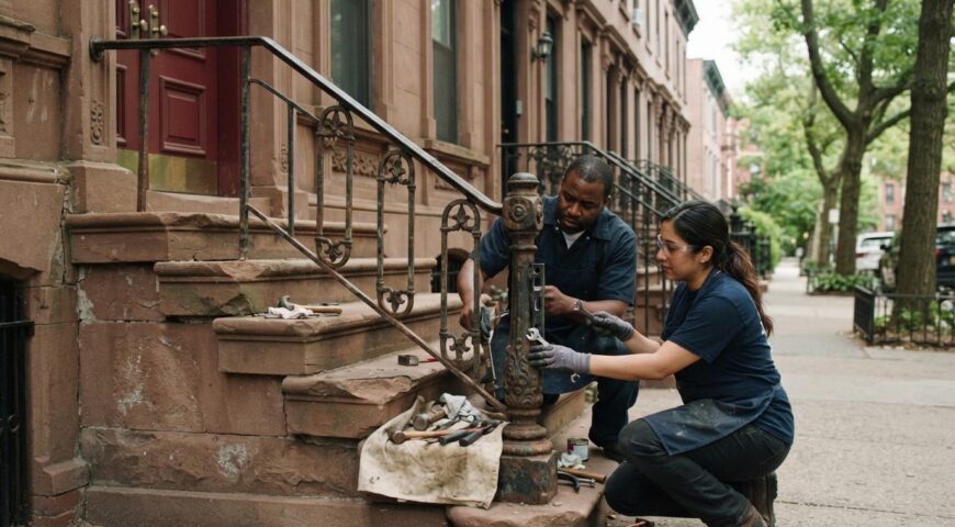 Brownstone Stoop Railing Restoration and Repair in Brooklyn