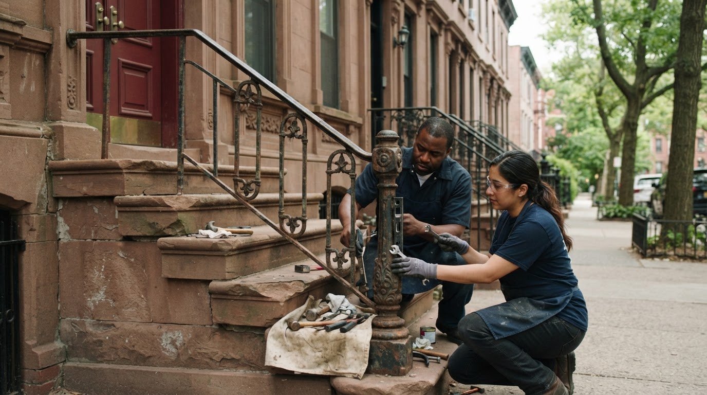Brownstone Stoop Railing Restoration and Repair in Brooklyn