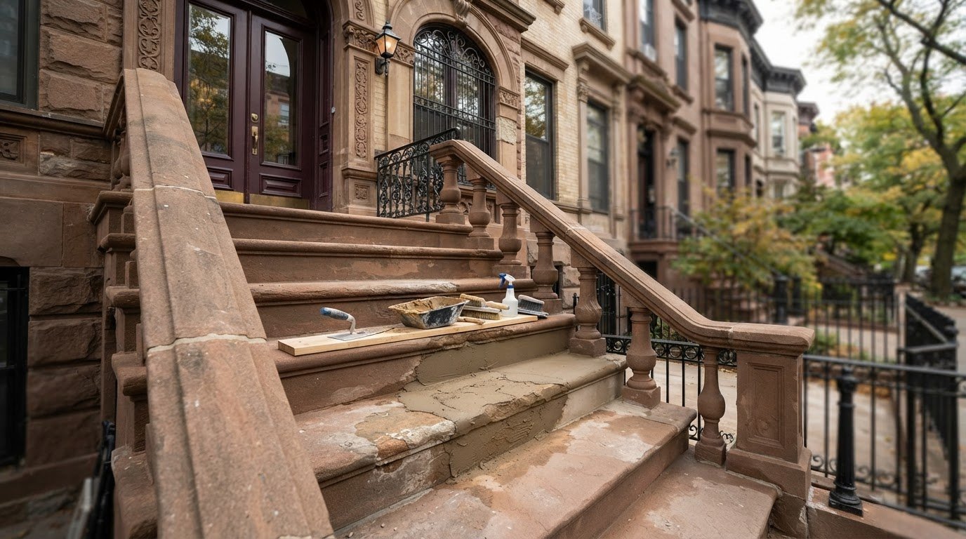Brownstone stoop Repair, Carrol Garden Brooklyn, New York