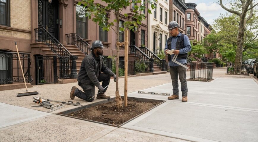 Concrete Sidewalk Repair for New Tree Pit Installation in NYC